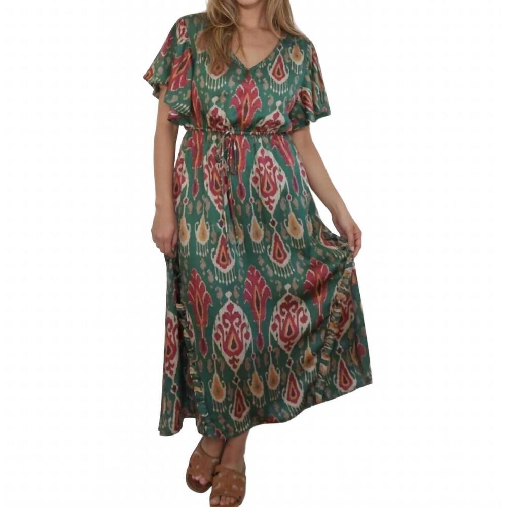 NEW NIBI MTK carter midi dress in vert ikat